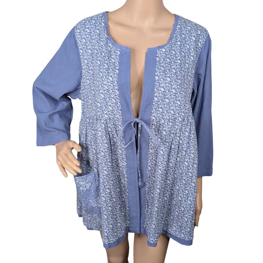 April Cornell Reversible Floral Jacket M Periwinkle Blue Cotton Cottagecore Rare
